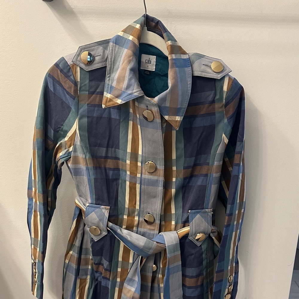 CAbi Blue and Brown Plaid Trench Coat - Picture 4 of 4
